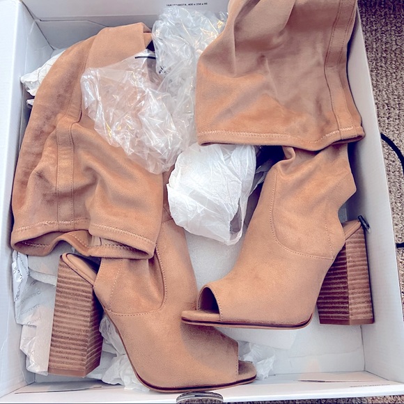NWT Aldo Winker Boots Over the Knee Tan Cream Beige Suede Size 6 chunky heel - Picture 5 of 6